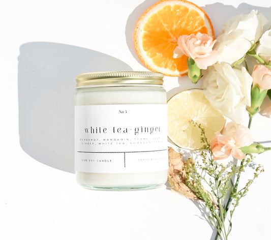 White Tea + Ginger 9 oz Glass Candle